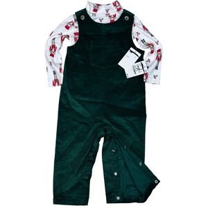 NEW Sammy + Nat Baby 12/18M Nutcracker Corduroy Overalls Bodysuit Set Green